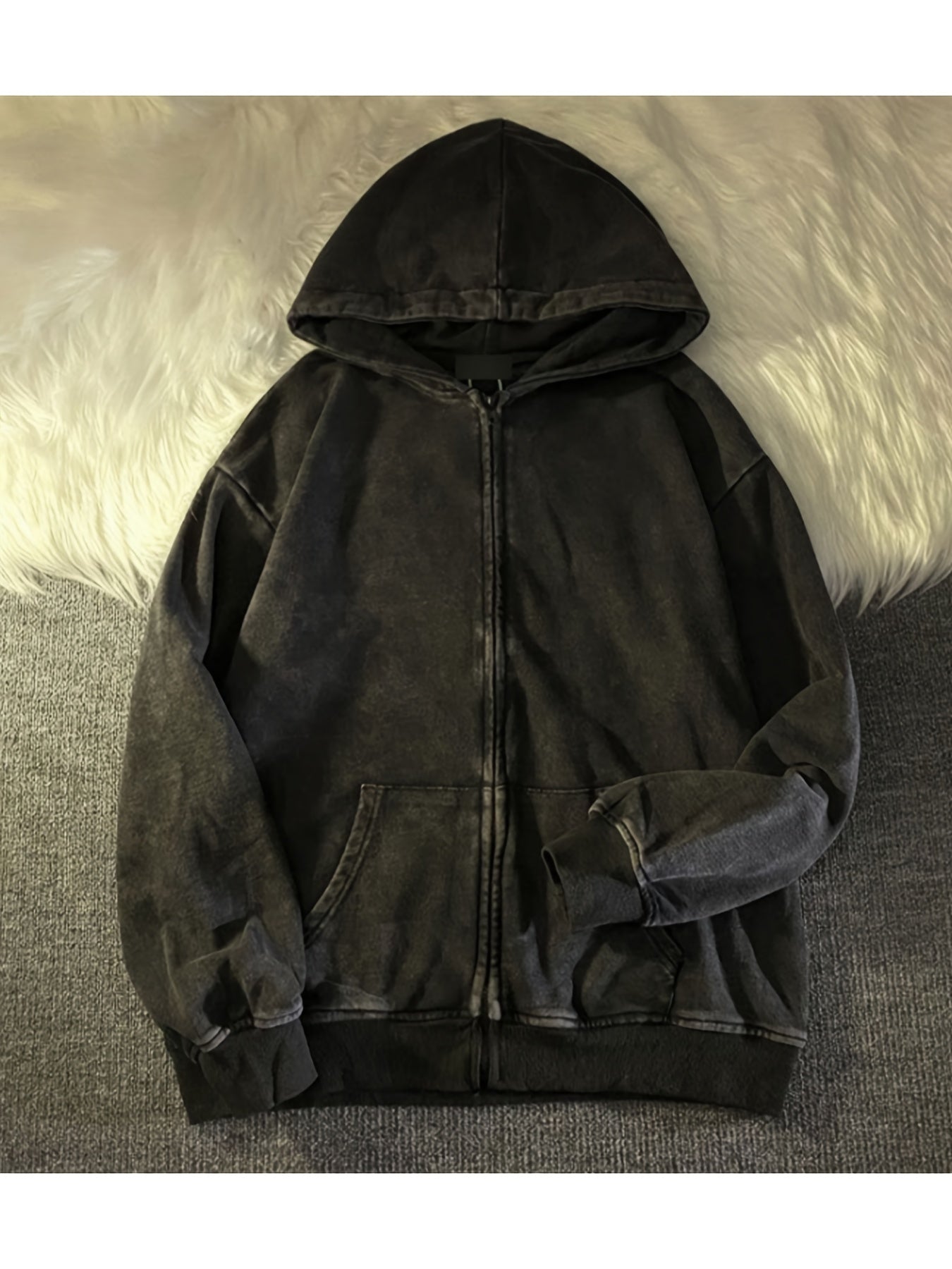 Unisex Kapuzenjacke mit Reißverschluss, Washed Schwarz
