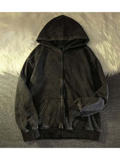 Unisex Kapuzenjacke mit Reißverschluss, Washed Schwarz