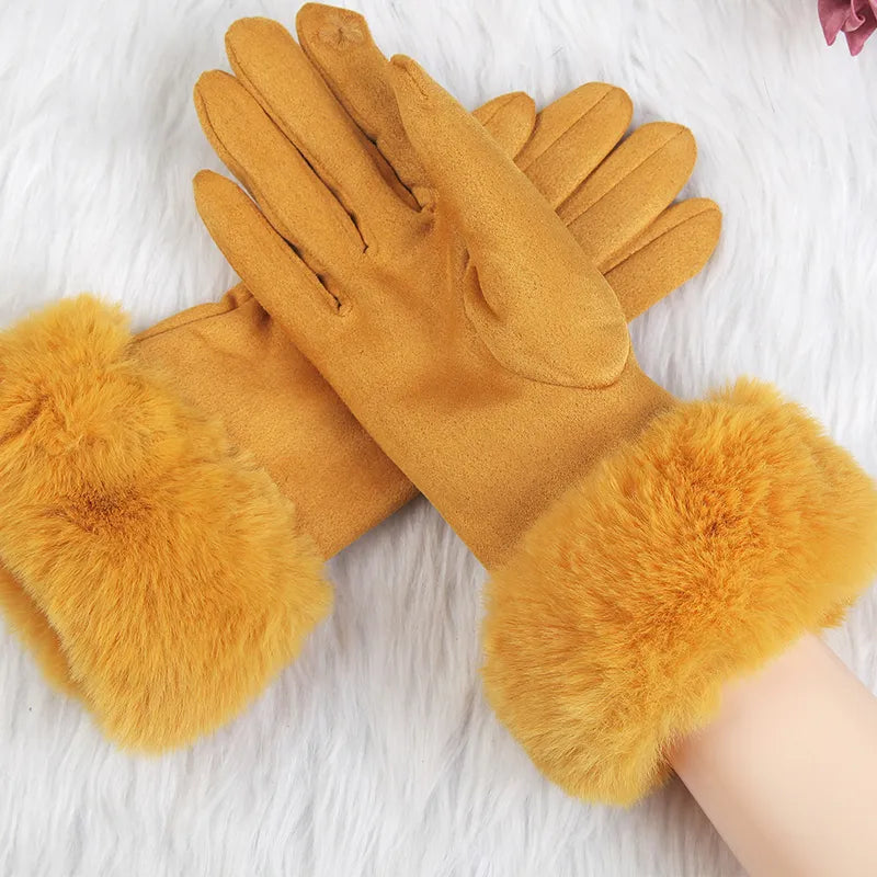 Damen Winterhandschuhe mit Kunstfellbesatz, weich gefüttert