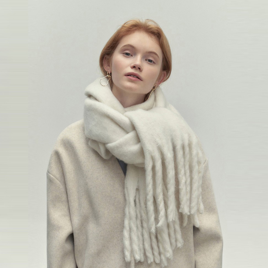 Weicher Winterschal mit Fransen Uni-Farben für Damen