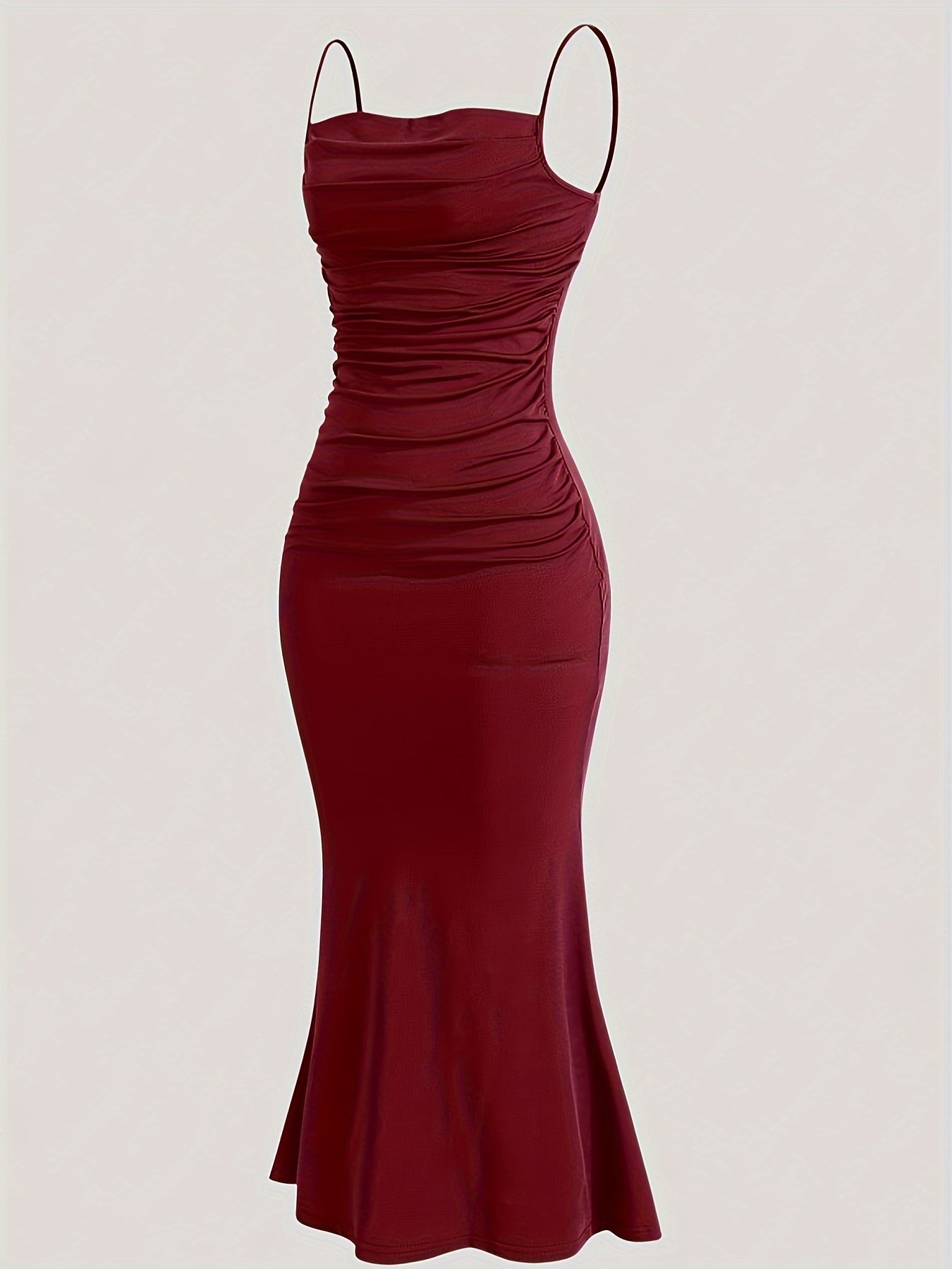 Damen Abendkleid mit Raffungen und Spaghettiträgern – Elegantes Maxikleid für festliche Anlässe