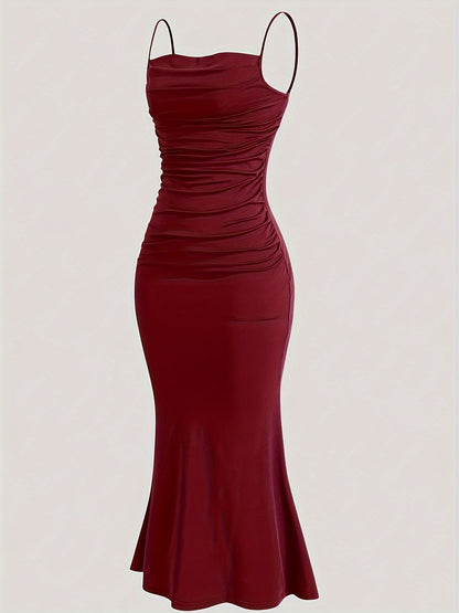 Damen Abendkleid mit Raffungen und Spaghettiträgern – Elegantes Maxikleid für festliche Anlässe
