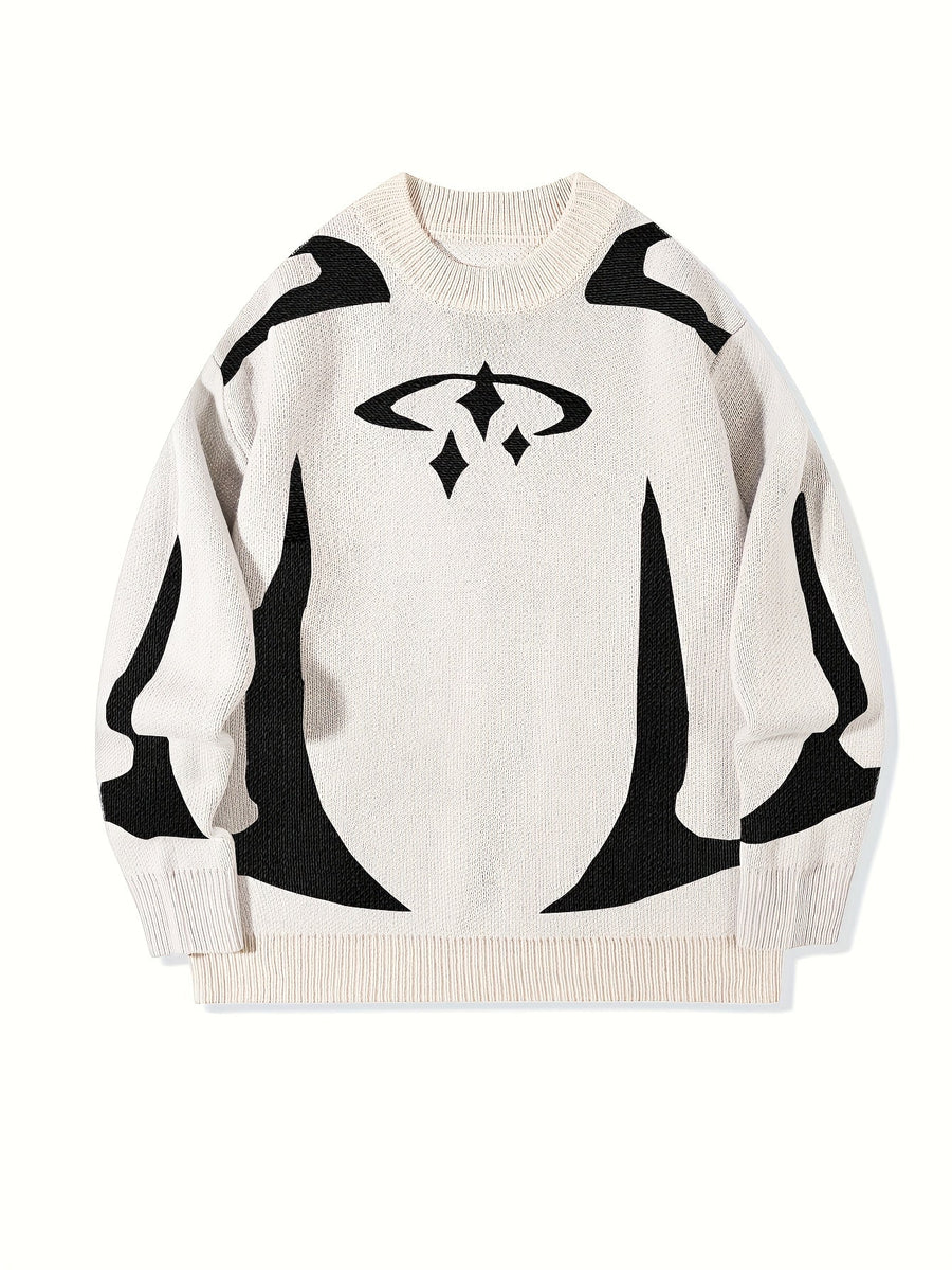 Unisex Strickpullover Rundhals mit Muster Langarm
