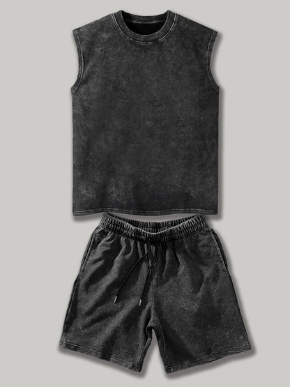 Herren Freizeit Set – Ärmelloses Shirt & Shorts im Vintage-Look, Sportlich & Lässig
