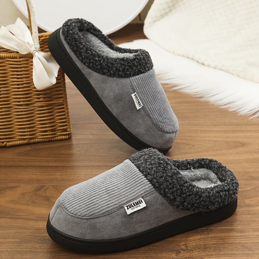 Unisex Winter Hausschuhe gerippt mit Plüschfutter in Blau, Grau, Beige