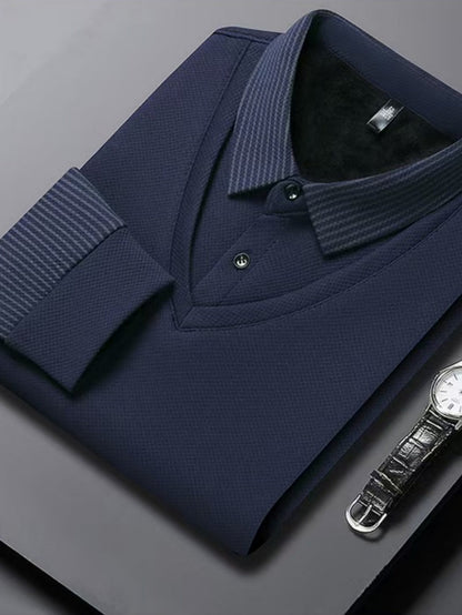 Herren Langarm Poloshirt mit V-Ausschnitt und geripptem Kragen