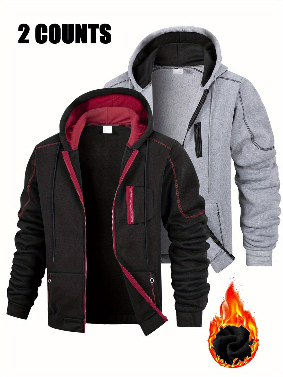 2er Pack Herren Kapuzenjacke mit Reißverschluss, sportliche Hoodie-Sets