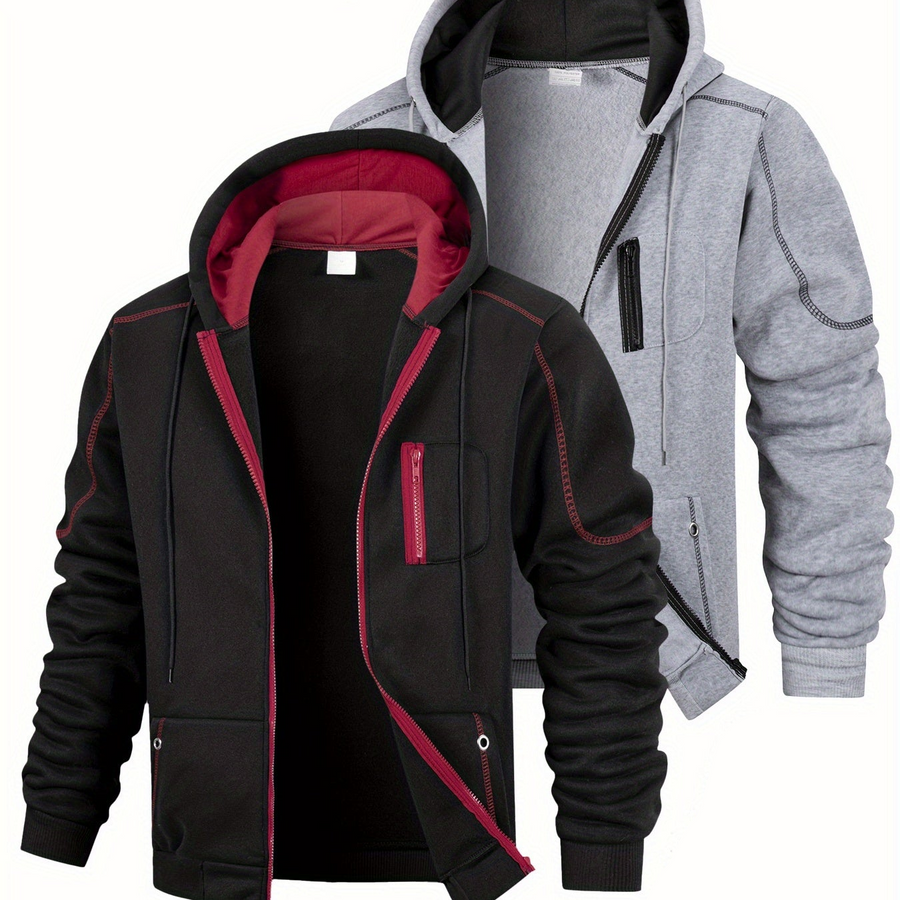 2er Pack Herren Kapuzenjacke mit Reißverschluss, sportliche Hoodie-Sets