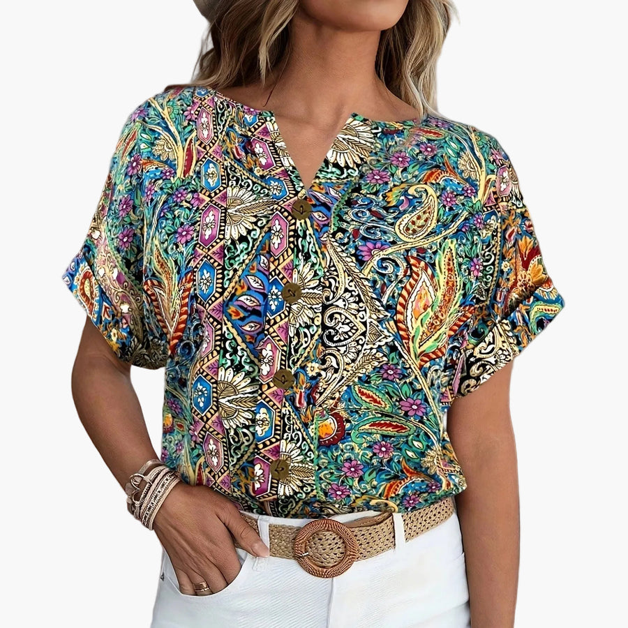 Damen Blusenshirt mit Knopfleiste und Blumenmuster – Sommerlich, Elegant, Freizeit