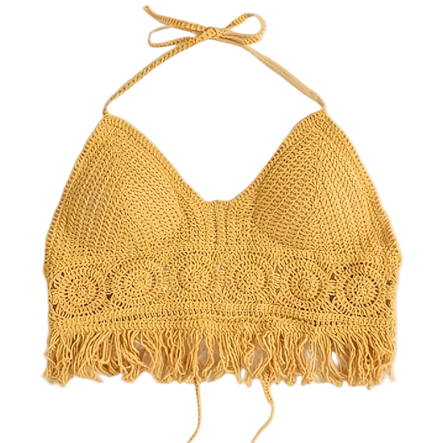 Damen Häkel-Halftertop im Boho-Stil für Sommer und Festivals