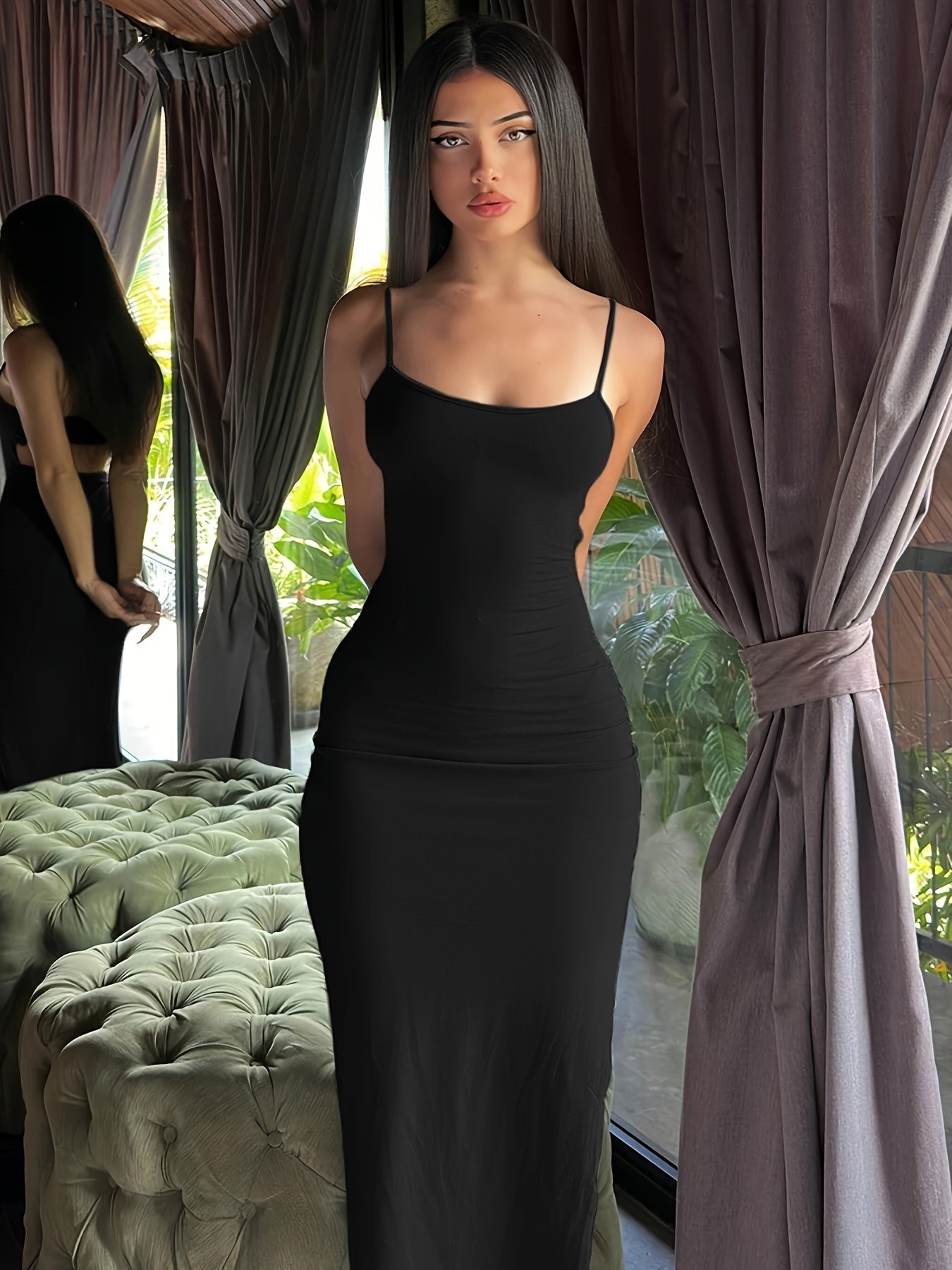 Damen Bodycon Maxikleid mit Spaghettiträgern für elegante Anlässe