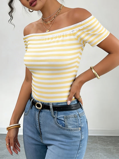 Damen Off-Shoulder Streifen-Shirt – Elegantes Bardot-Oberteil für Freizeit und Ausgehen