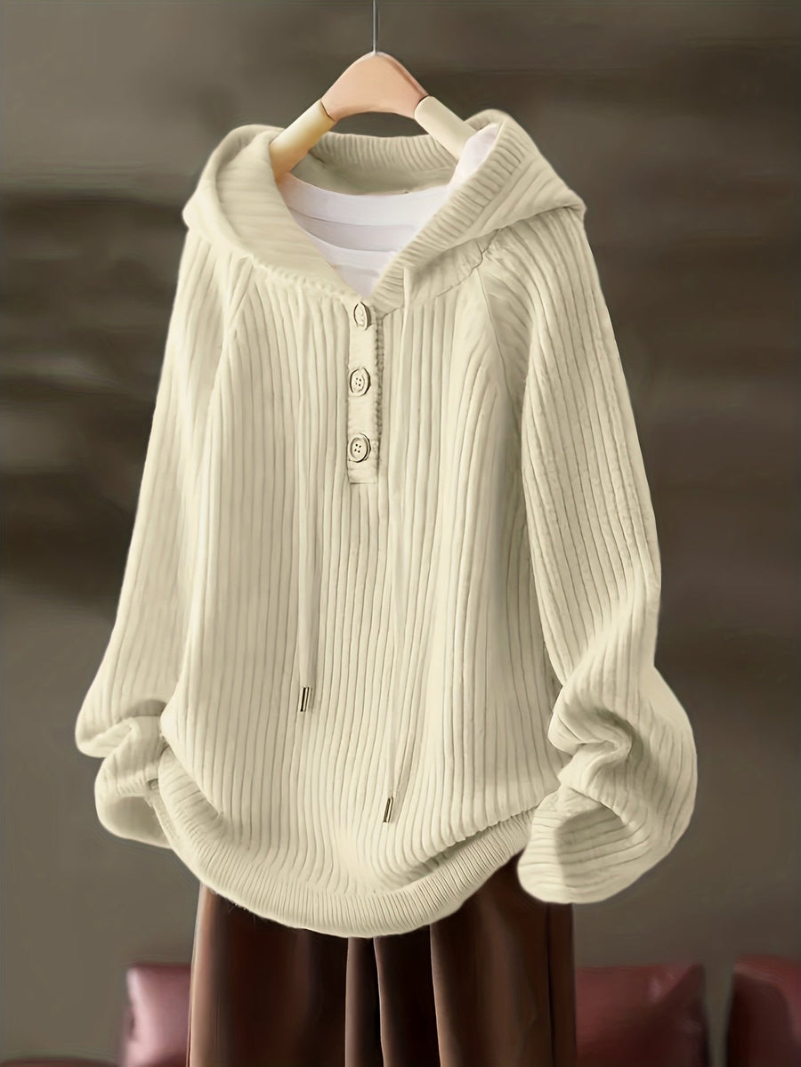 Gerippter Kapuzenpullover mit Knopfleiste