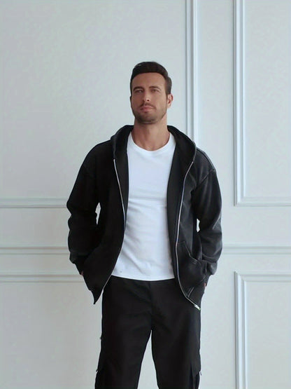 Unisex Kapuzenjacke mit Reißverschluss, Washed Schwarz