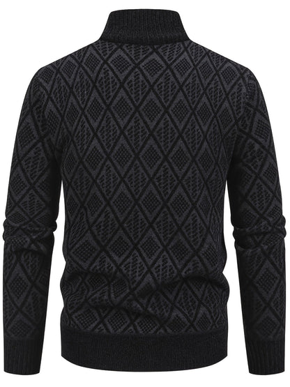 Herren Strickjacke mit Stehkragen, Reißverschluss und Rautenmuster