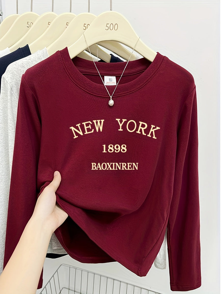 Damen Langarmshirt "New York" Rundhals mit Print in verschiedenen Farben