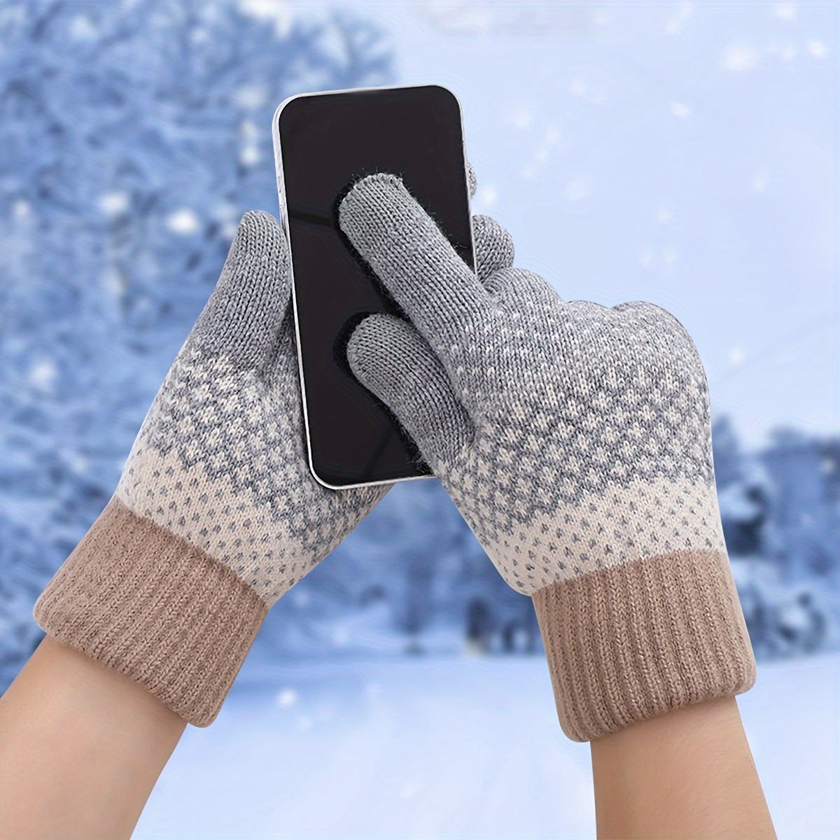 Winter Strickhandschuhe mit Muster in Gelb Weiß Grün Warme Touchscreen-Handschuhe für Damen & Herren