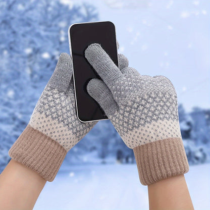 Winter Strickhandschuhe mit Muster in Gelb Weiß Grün Warme Touchscreen-Handschuhe für Damen & Herren