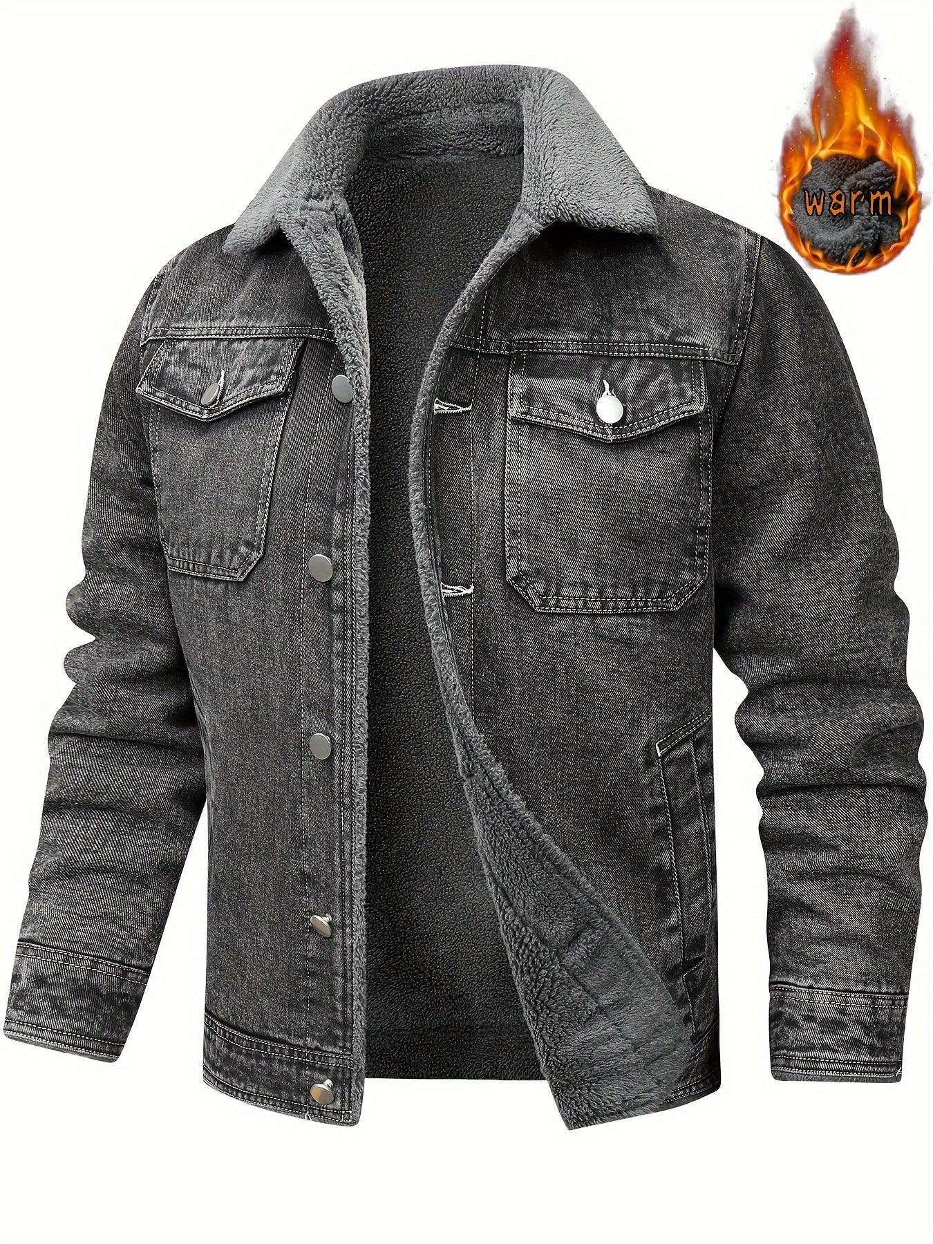 Herren Winterjacke Jeansoptik Warm Gefüttert Schwarze/Graue/Blaue Jacke mit Teddyfutter