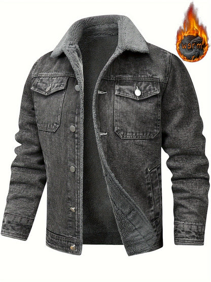 Herren Winterjacke Jeansoptik Warm Gefüttert Schwarze/Graue/Blaue Jacke mit Teddyfutter