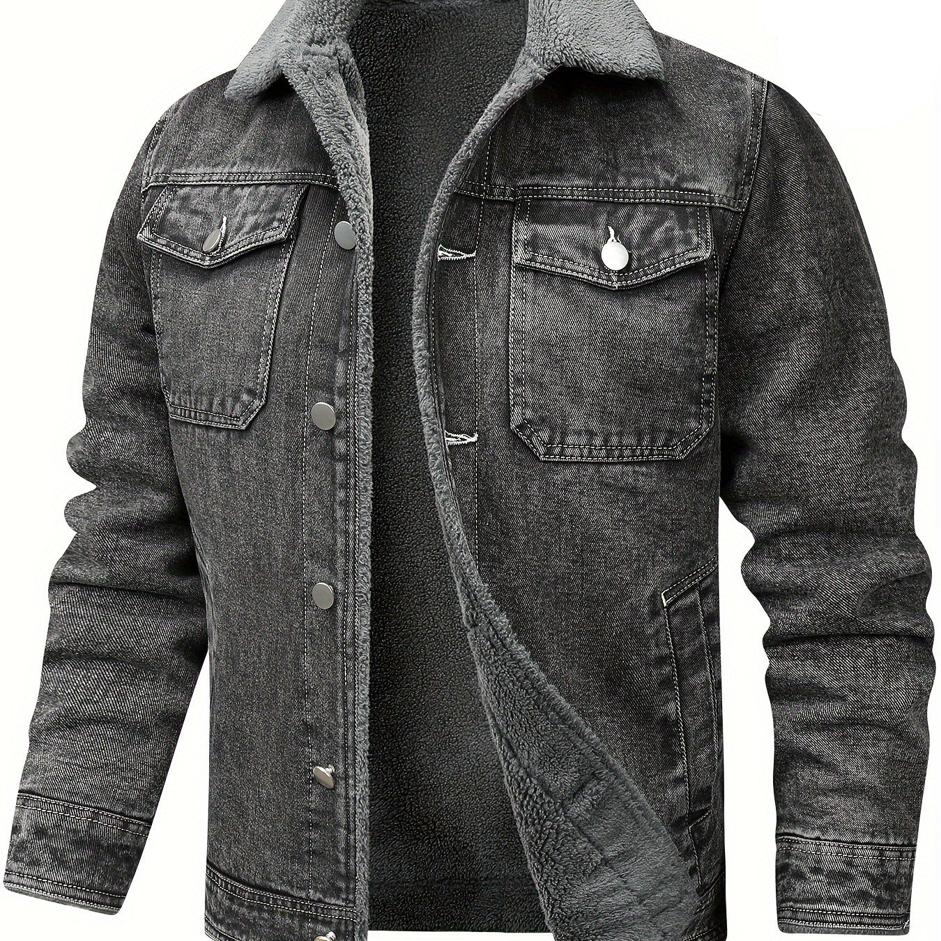 Herren Winterjacke Jeansoptik Warm Gefüttert Schwarze/Graue/Blaue Jacke mit Teddyfutter