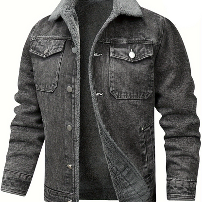 Herren Winterjacke Jeansoptik Warm Gefüttert Schwarze/Graue/Blaue Jacke mit Teddyfutter