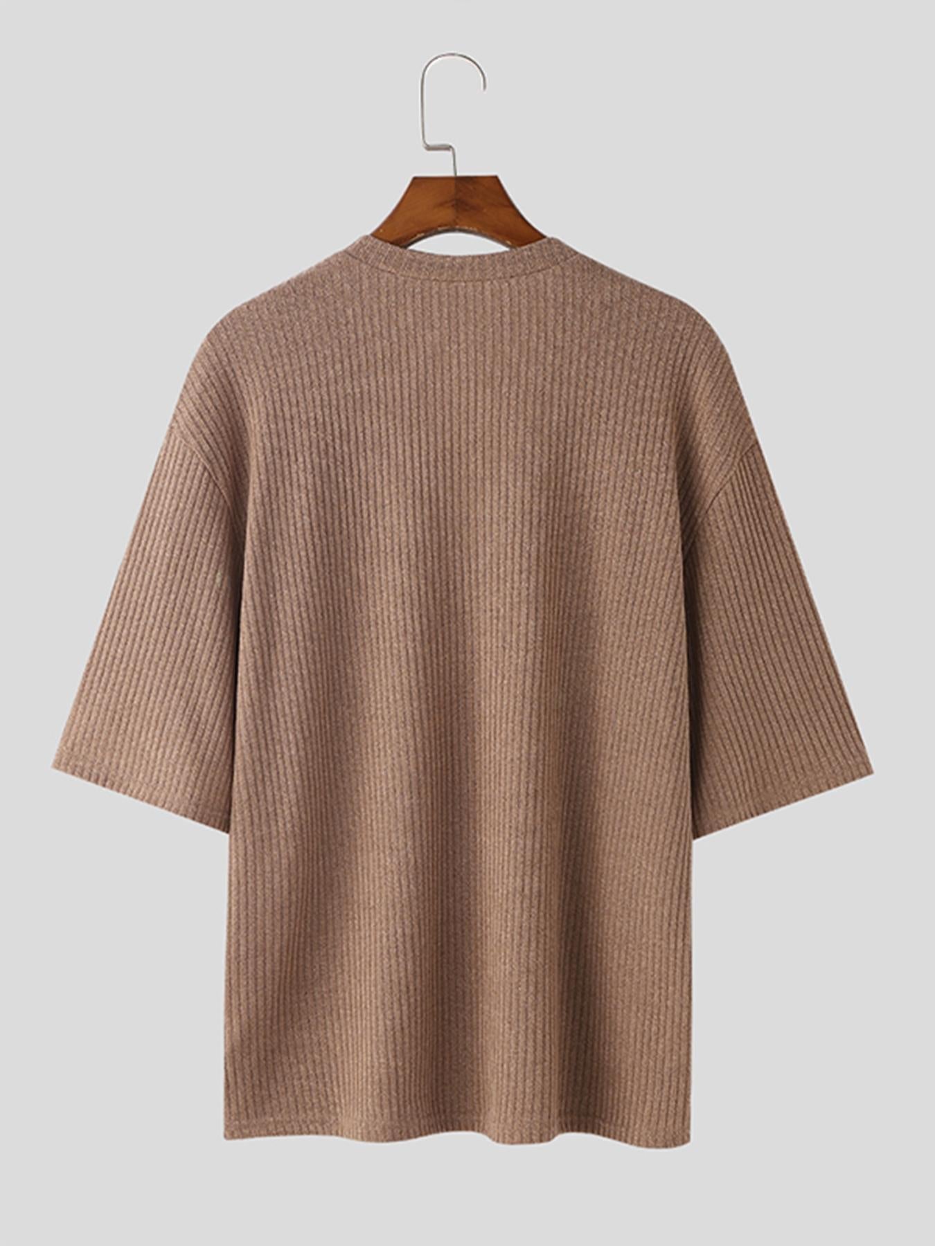 Herren Strickpullover V-Ausschnitt Kurzarm Loose Fit Gerippt