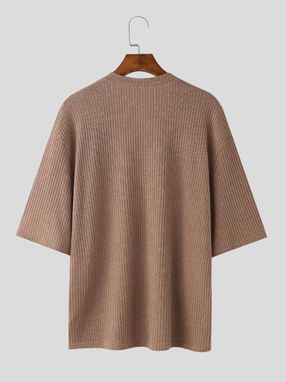 Herren Strickpullover V-Ausschnitt Kurzarm Loose Fit Gerippt