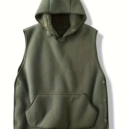 Unisex Kapuzenweste Fleece-Optik mit Kängurutasche und seitlichen Knöpfen