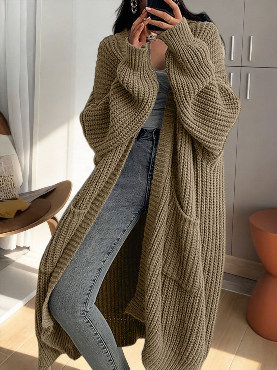 Damen Oversize Longline Strickjacke mit weitem Schnitt und Taschen – Modische, lässige Strickjacke für gemütliche Outfits