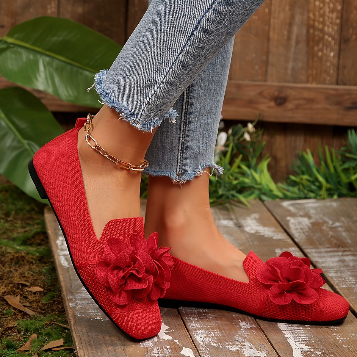 Damen Ballerinas mit Blumendekor und bequemem Schlupf-Design – Modische Freizeitschuhe