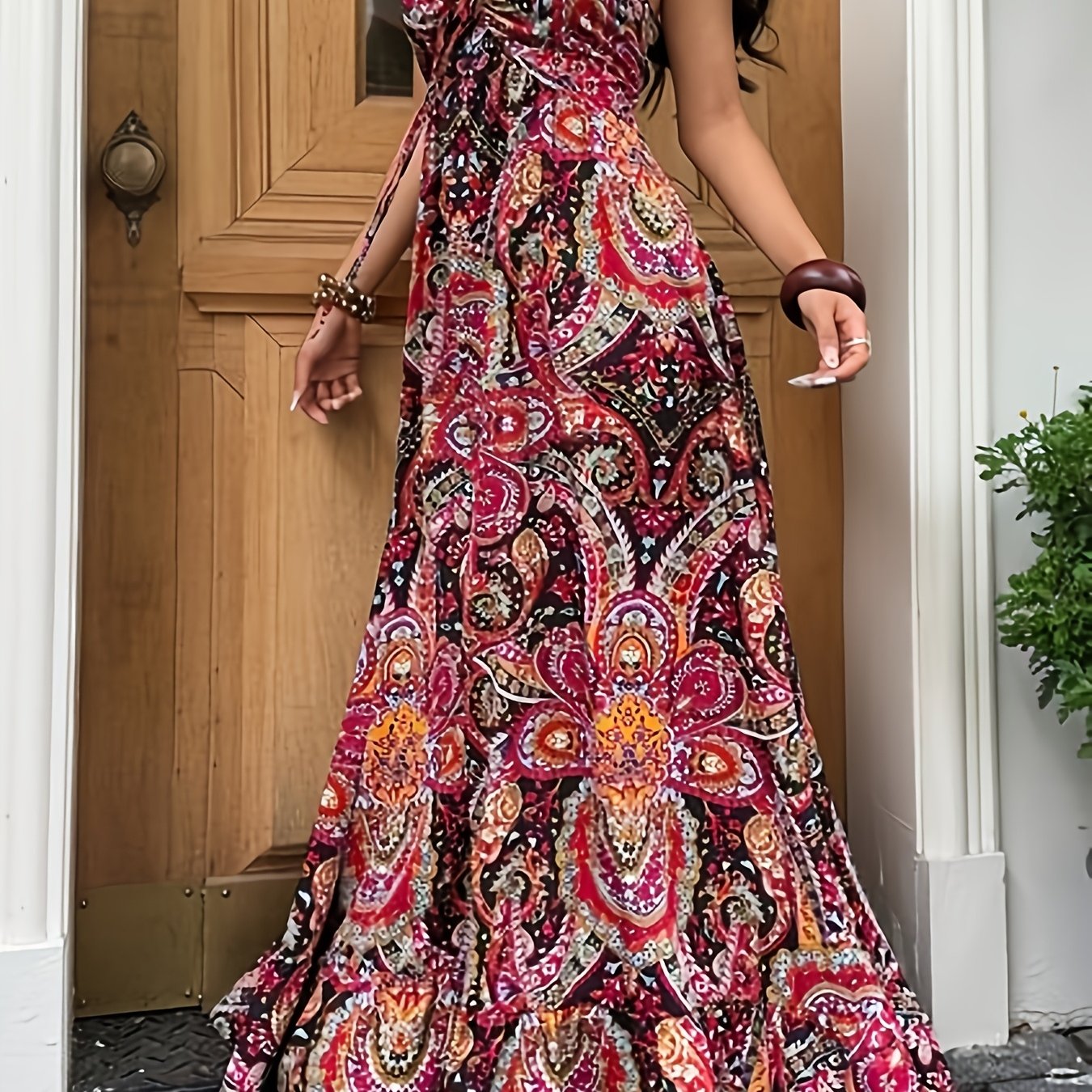 Damen Boho Maxikleid Bandeau mit Paisley Muster – Eleganter Freizeit-Look
