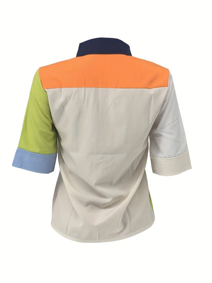 Damen Modernes Hemd im Patchwork-Stil für Alltag und Freizeit