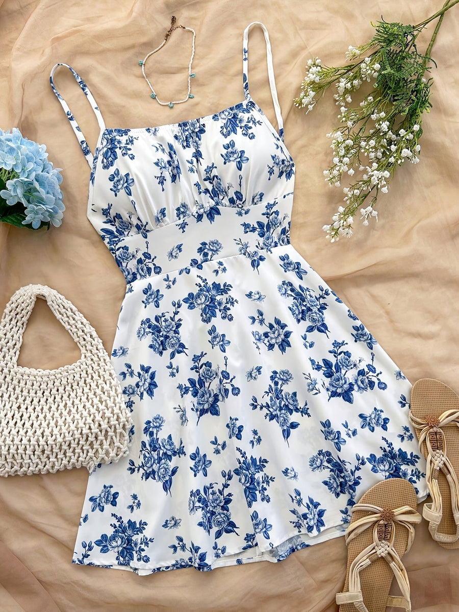Damen Sommerkleid Elegant mit Blumenmuster und Spaghettiträgern – Perfekt für Freizeit und besondere Anlässe