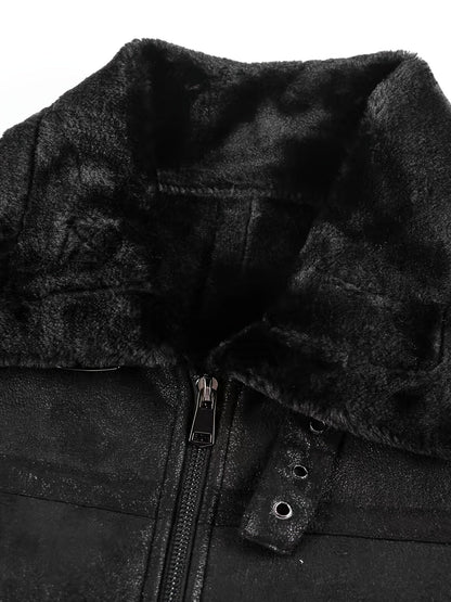 Herren Pilotenjacke mit Fellkragen und Reißverschluss