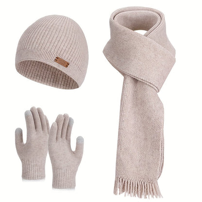 Unisex Winter Set Strickmütze Schal Handschuhe Touchscreen