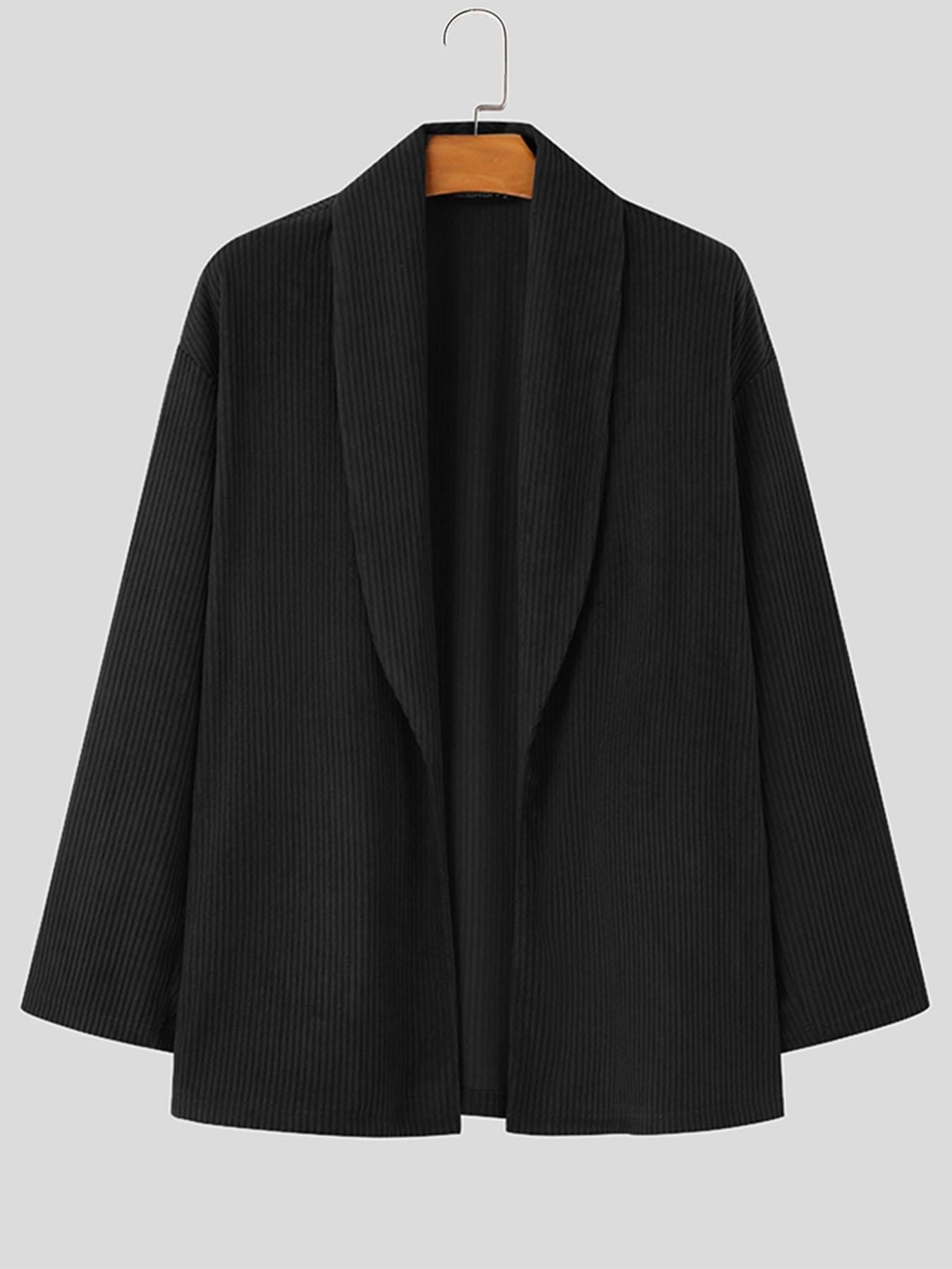 Herren Strickjacke Offen Gerippt Schwarz Lässiger Cardigan