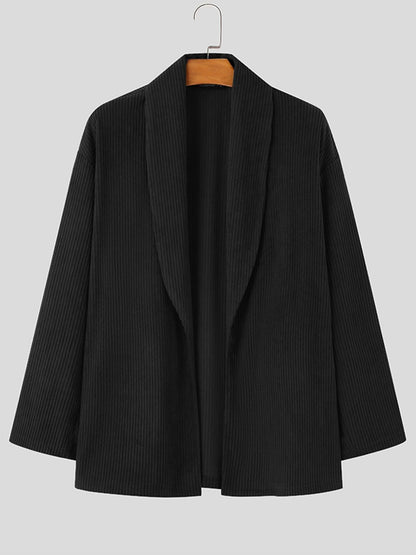 Herren Strickjacke Offen Gerippt Schwarz Lässiger Cardigan