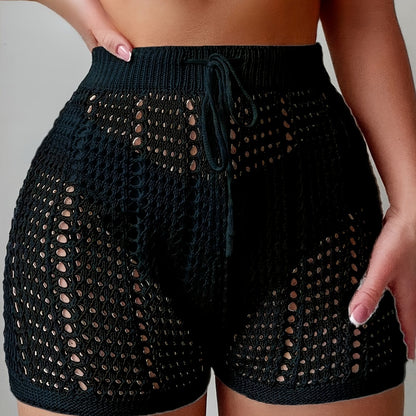 Damen Häkel-Shorts mit High Waist und verstellbarem Bund – Modische Strandshorts für Urlaub und Freizeit