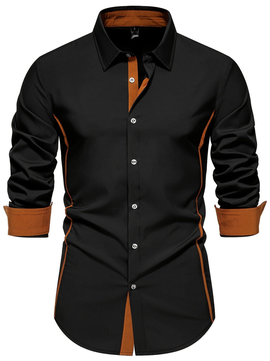 Herren Slim Fit Freizeithemd mit Kontrastdetails – Modernes Business & Casual Hemd, Langarm