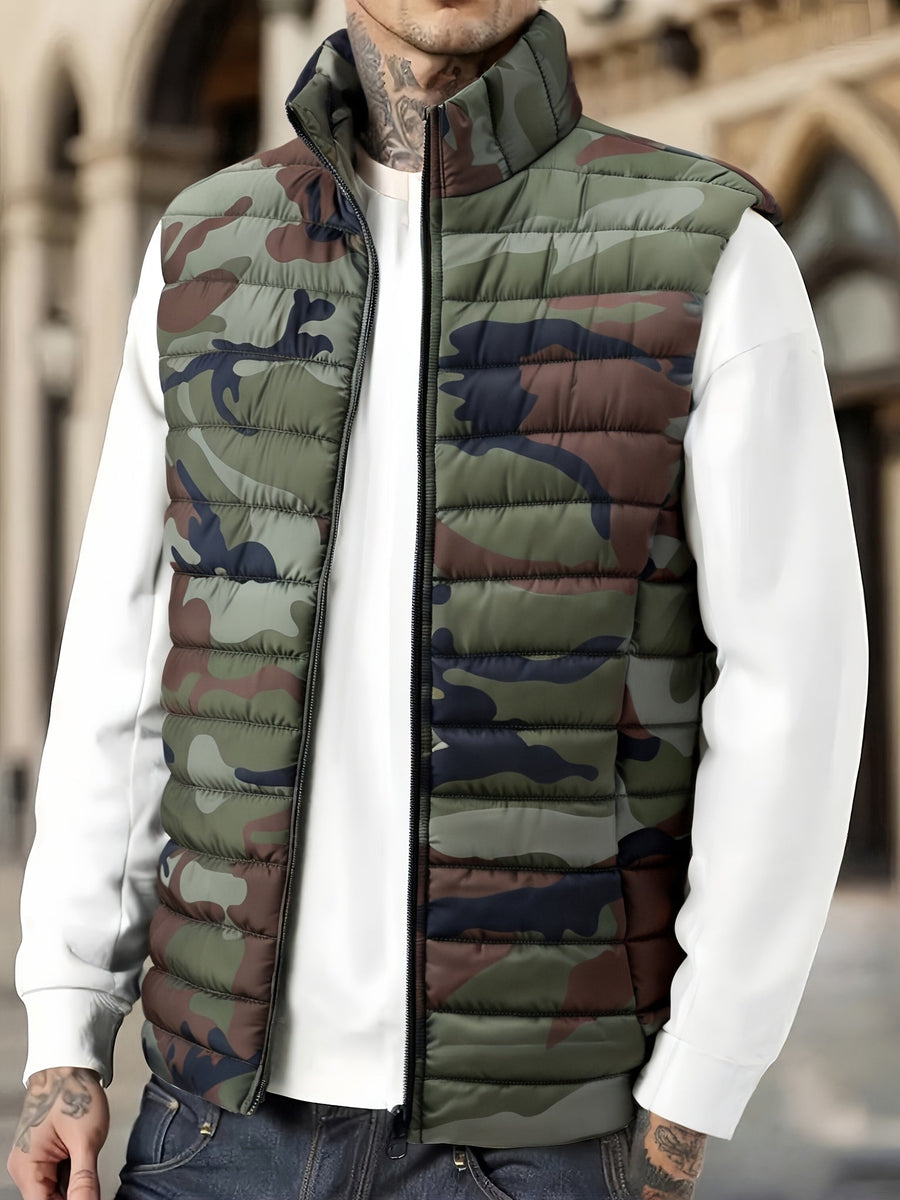 Unisex Camouflage Steppweste mit Stehkragen