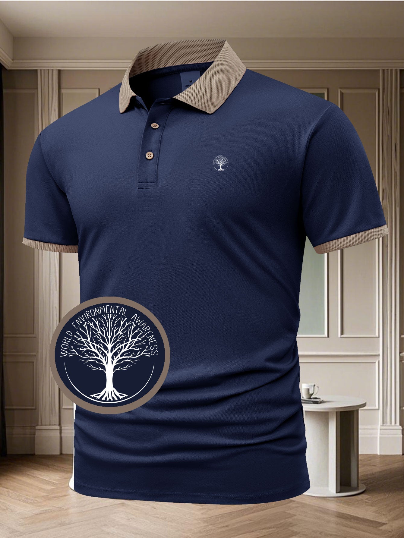 Herren Poloshirt mit Kontrastkragen – Eleganter Freizeit- und Business-Stil, World Environmental Awareness Edition