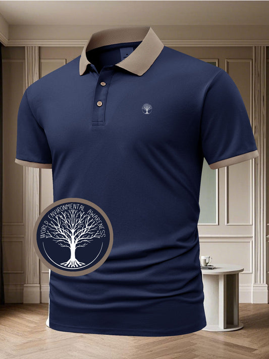 Herren Poloshirt mit Kontrastkragen – Eleganter Freizeit- und Business-Stil, World Environmental Awareness Edition