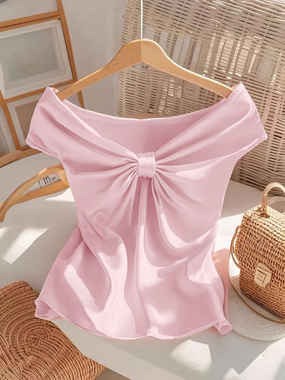 Damen Off-Shoulder Bluse mit Schleifen-Detail – Elegante Bluse für festliche Anlässe und Ausgehen