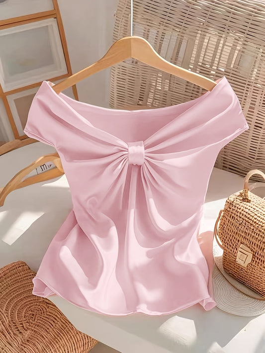 Damen Off-Shoulder Bluse mit Schleifen-Detail – Elegante Bluse für festliche Anlässe und Ausgehen