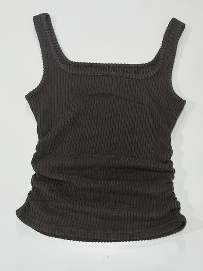 Damen Geripptes Basic Tanktop mit Quadrat-Ausschnitt – Modisches Slim Fit Top für Alltag & Freizeit