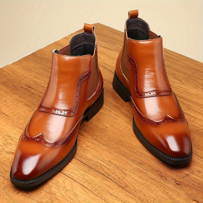 Herren Chelsea Boot Brogue Glatt Optik Elastikeinsatz Elegant Business