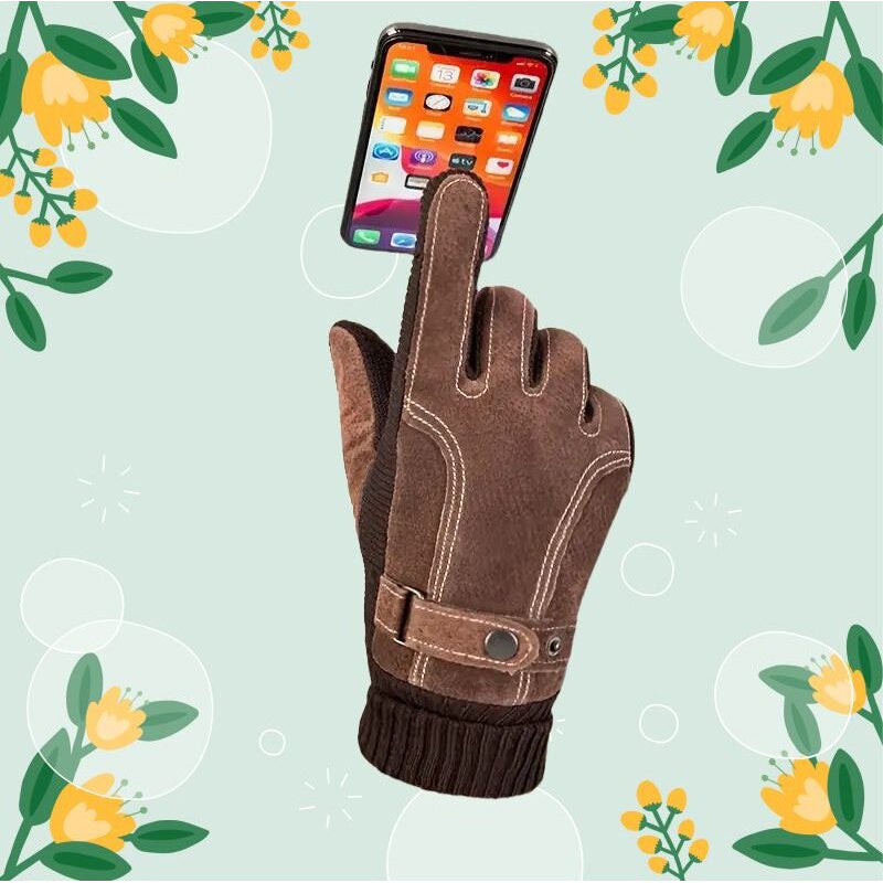 Unisex Halbfinger-Handschuhe mit Strickbündchen, Ziernähten und Druckknopf