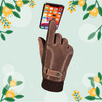Unisex Halbfinger-Handschuhe mit Strickbündchen, Ziernähten und Druckknopf