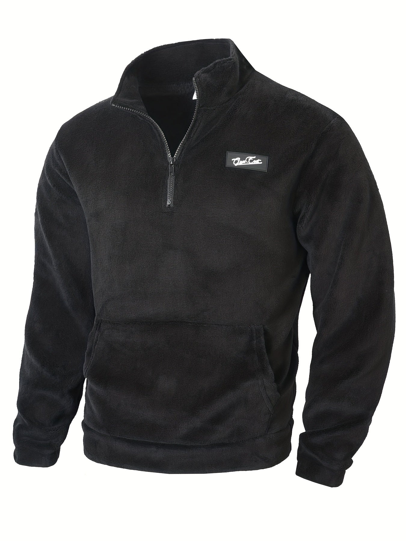 Fleece Pullover Herren mit Reißverschluss und Bauchtasche Stehkragen